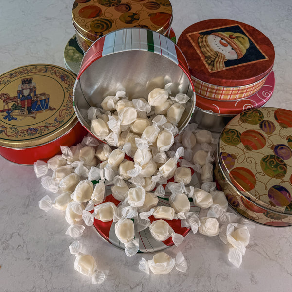 SUTTER'S STATE FAIR SALT WATER TAFFY CHRISTMAS TINS